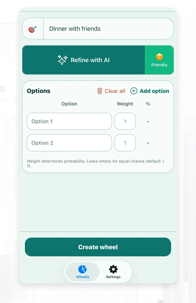 Create Wheel screen with a Siri request for dinner ideas