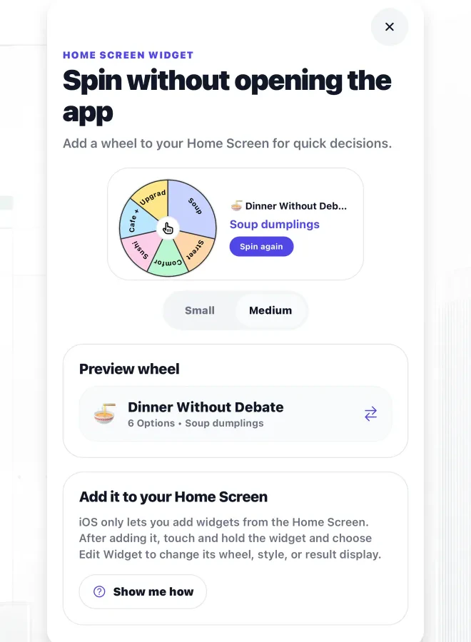 Quick Spin Home Screen widget setup